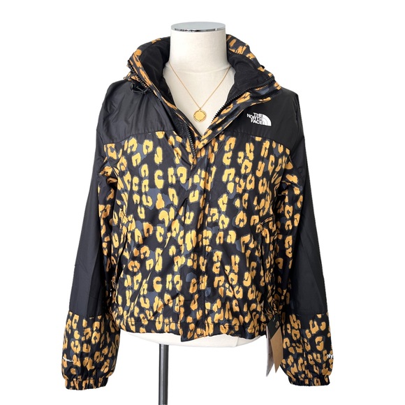 New THE NORTH FACE Leopard Print Hydrenaline Windbreaker Jacket Black Yellow S - Picture 1 of 15